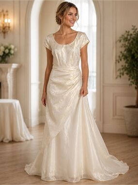 Vintage “1980 D11” Elegant Ivory Cap-Sleeve Bridal Gown
